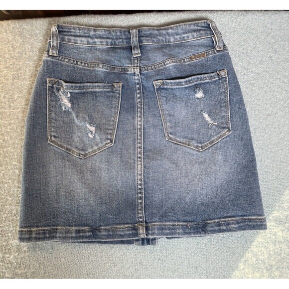 KanCan Cute Distressed Button Front‎ Blue Stretchy Denim Skirt Women's Size 25 - Picture 2 of 13